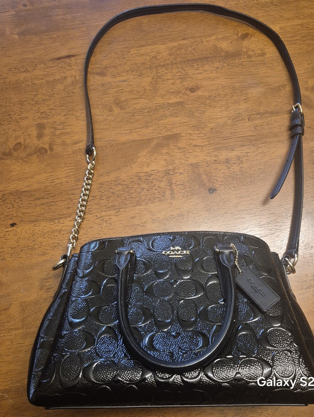 Coach Black Patent Signature Dome Satchel with Gold Hardware